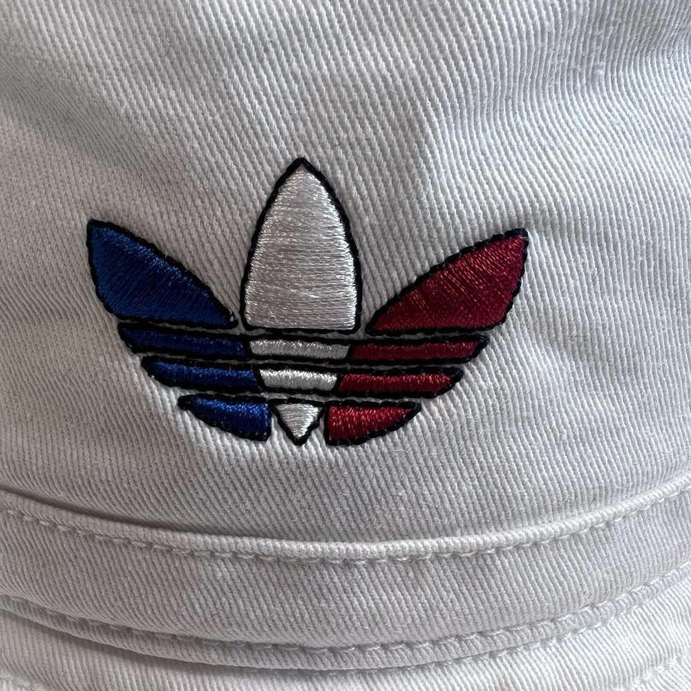 Adidas Trefoil Bucket Hat‎ White w/ Red, White, Blue Logo One Size - Picture 2 of 10